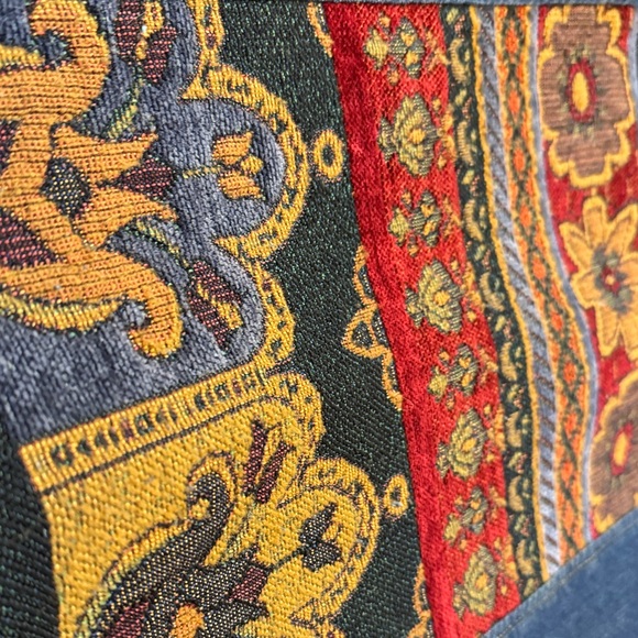 Coldwater Creek Blue Denim Jacket with Red Gold printed Tapestry Large - Picture 9 of 9